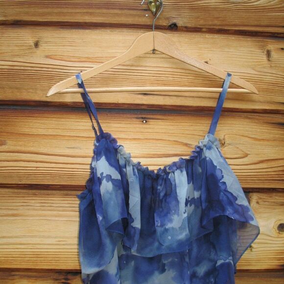 Blue Silk Chiffon Tank Blouse Top - Picture 2 of 7